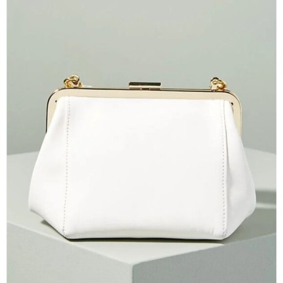 Clare V. Frame Top Handle Bag White Leather Gold Kiss-Lock Clasp Chic - Picture 14 of 16